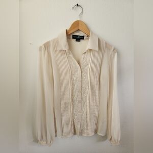 Guess by‎ Marciano Women's Button-Down Pleated Lightweight Blouse Cream Small
